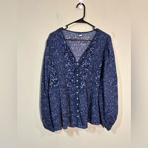 Old Navy purple paisley button front v neck blouse size xxl 2x